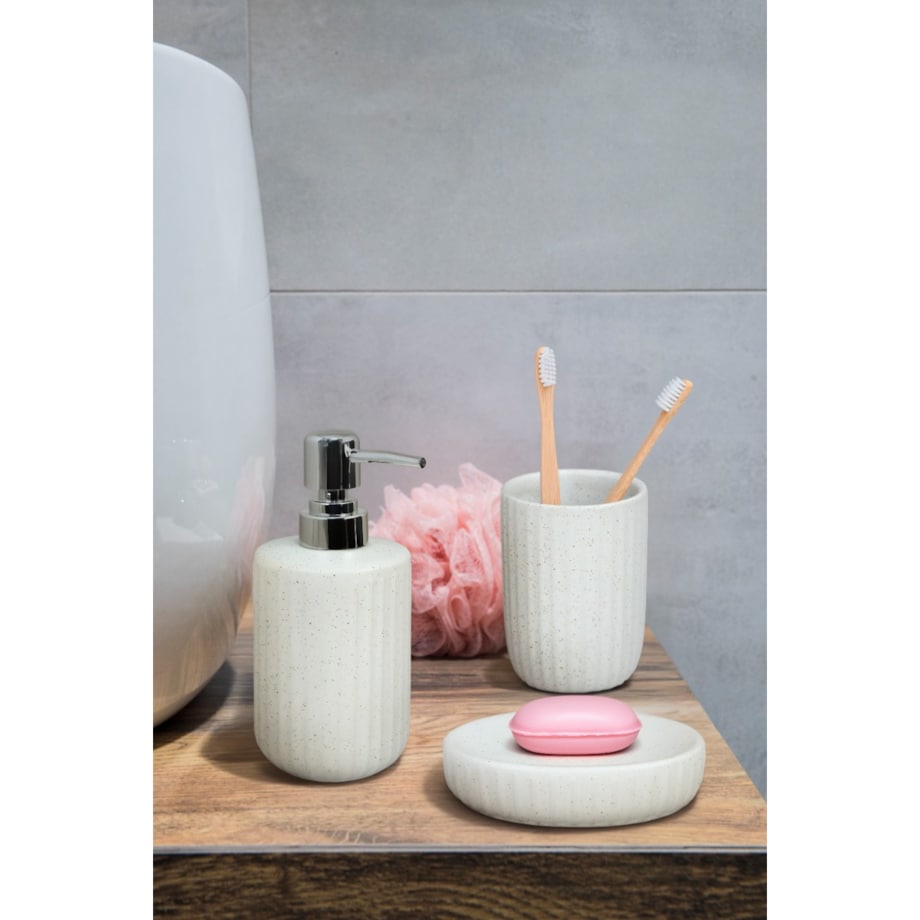 Zestaw Łazienkowy Szczotka do WC Dozownik do Mydła Kubek Mydelniczka Biały