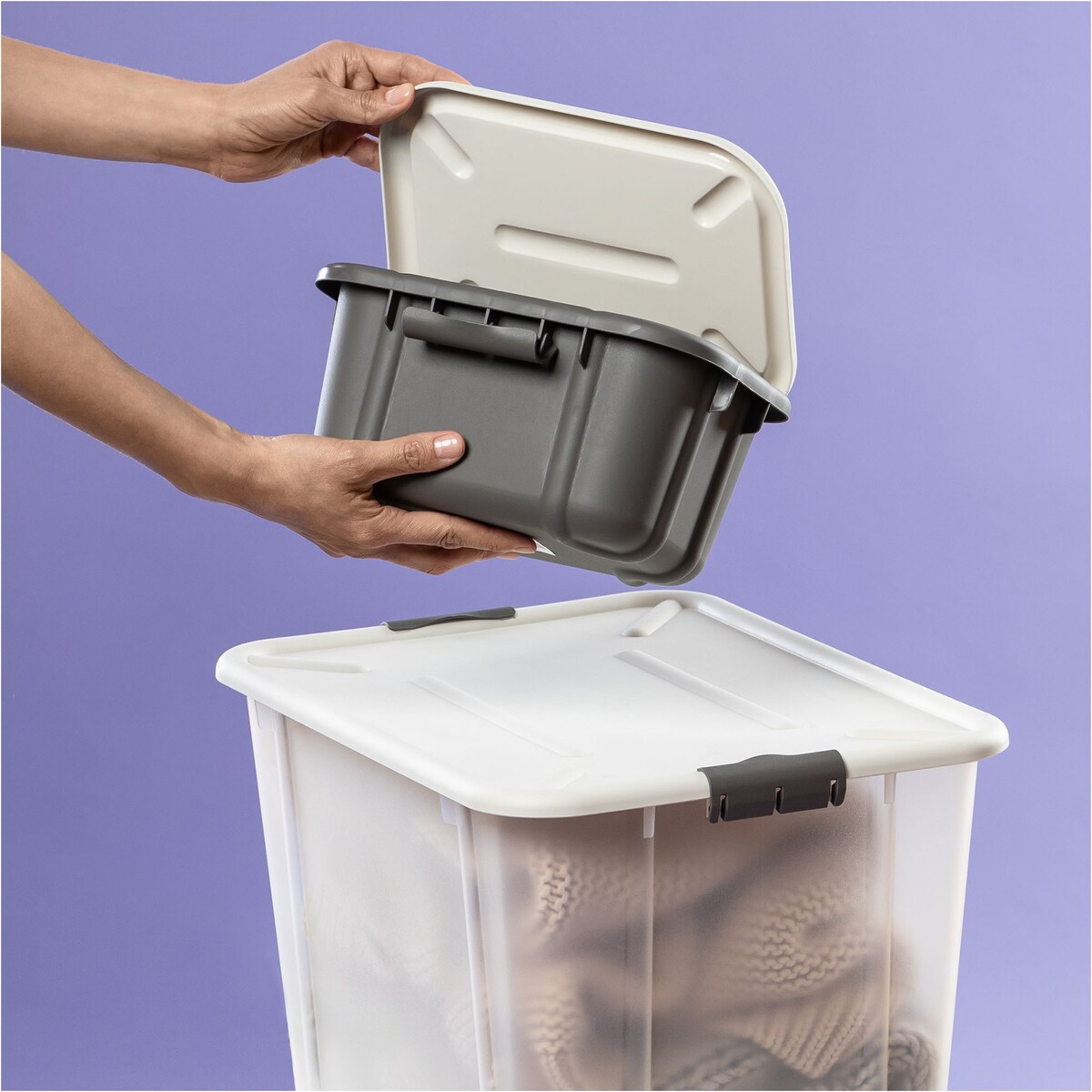 Pojemnik Plastikowy Pudełko 60 L Plastikowe Zamykany Z Pokrywką Pudło Box Do Przechowywania Na Zabawki Dokumenty Ubrania Mleczne