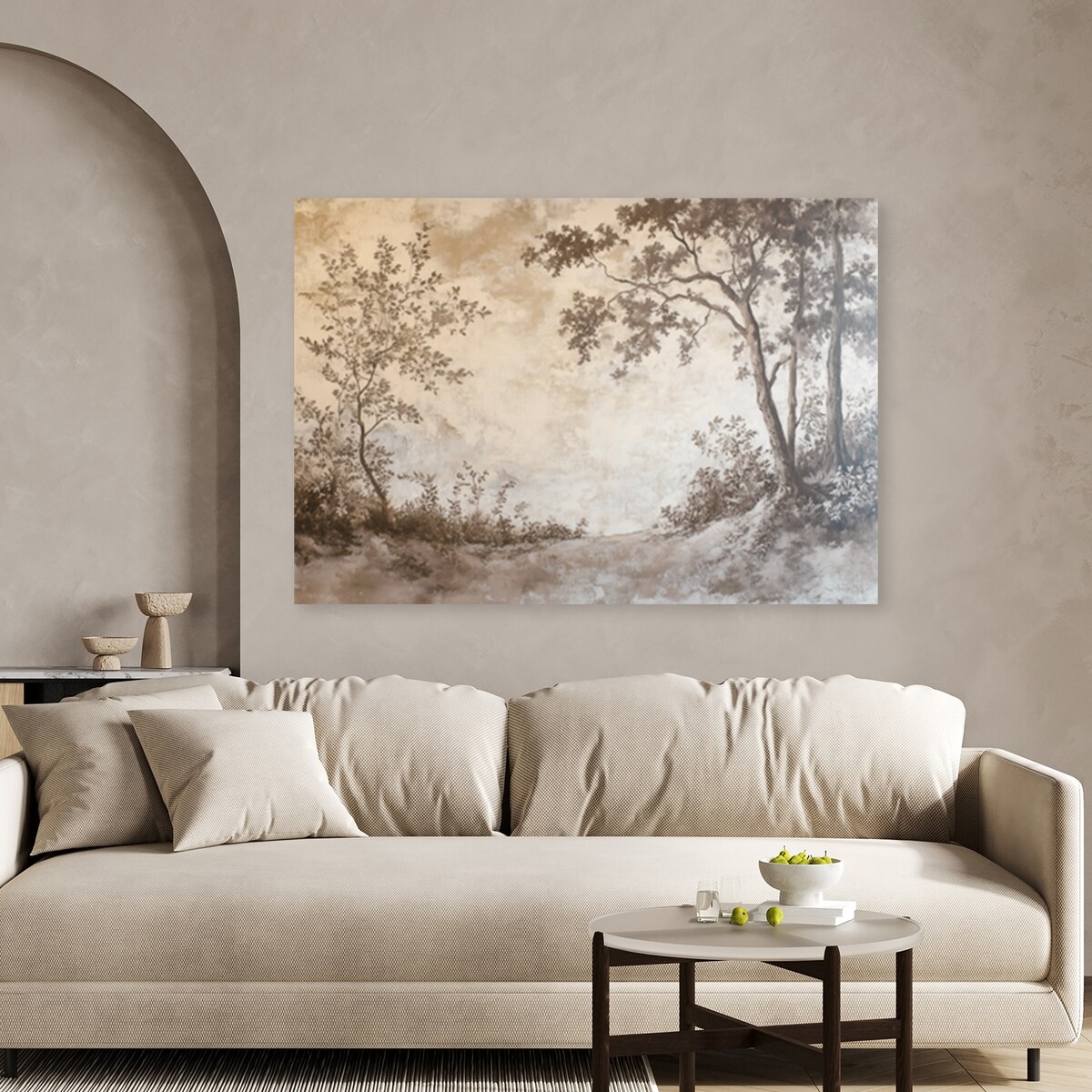 Obraz nowoczesny Las we mgle drzewa rośłiny natura beżowy do salonu sypialni pokoju 60x40