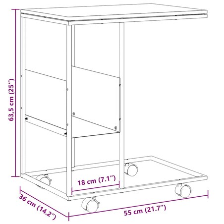 vidaXL Stolik boczny na kółkach, czarny, 55x36x63,5 cm