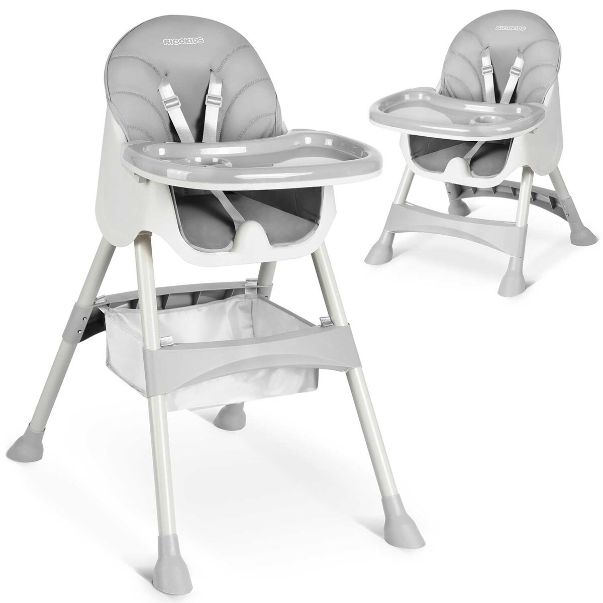 Krzesełko do karmienia dla dzieci Ricokids Milo składane szary 700000