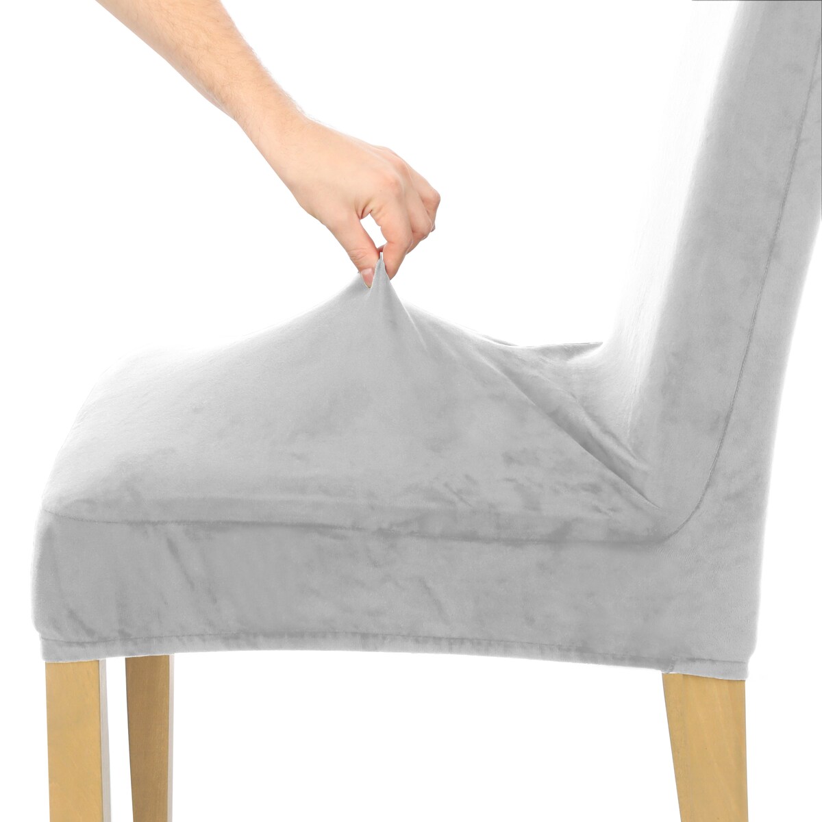 POKROWIEC NA KRZESŁO WYSOKIE OPARCIE JASNY SZARY WELUR ELASTYCZNY [21A13]