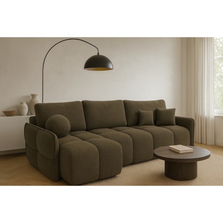 Narożnik MONO z funkcją spania i ozdobnymi poduszkami lewy, kolor taupe