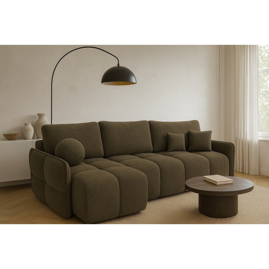 Narożnik MONO z funkcją spania i ozdobnymi poduszkami lewy, kolor taupe