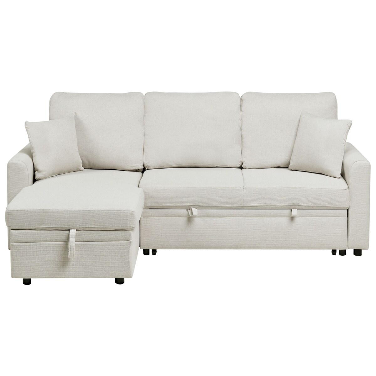 Narożnik rozkładany NASSJO Len syntetyczny Jasnobeżowy dla 3 osób Prawostronny