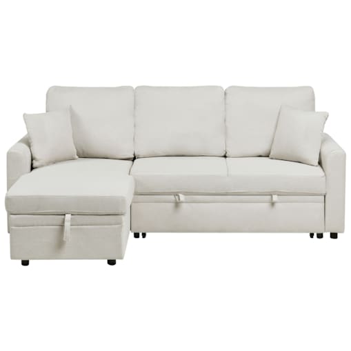 Narożnik rozkładany NASSJO Len syntetyczny Jasnobeżowy dla 3 osób Prawostronny