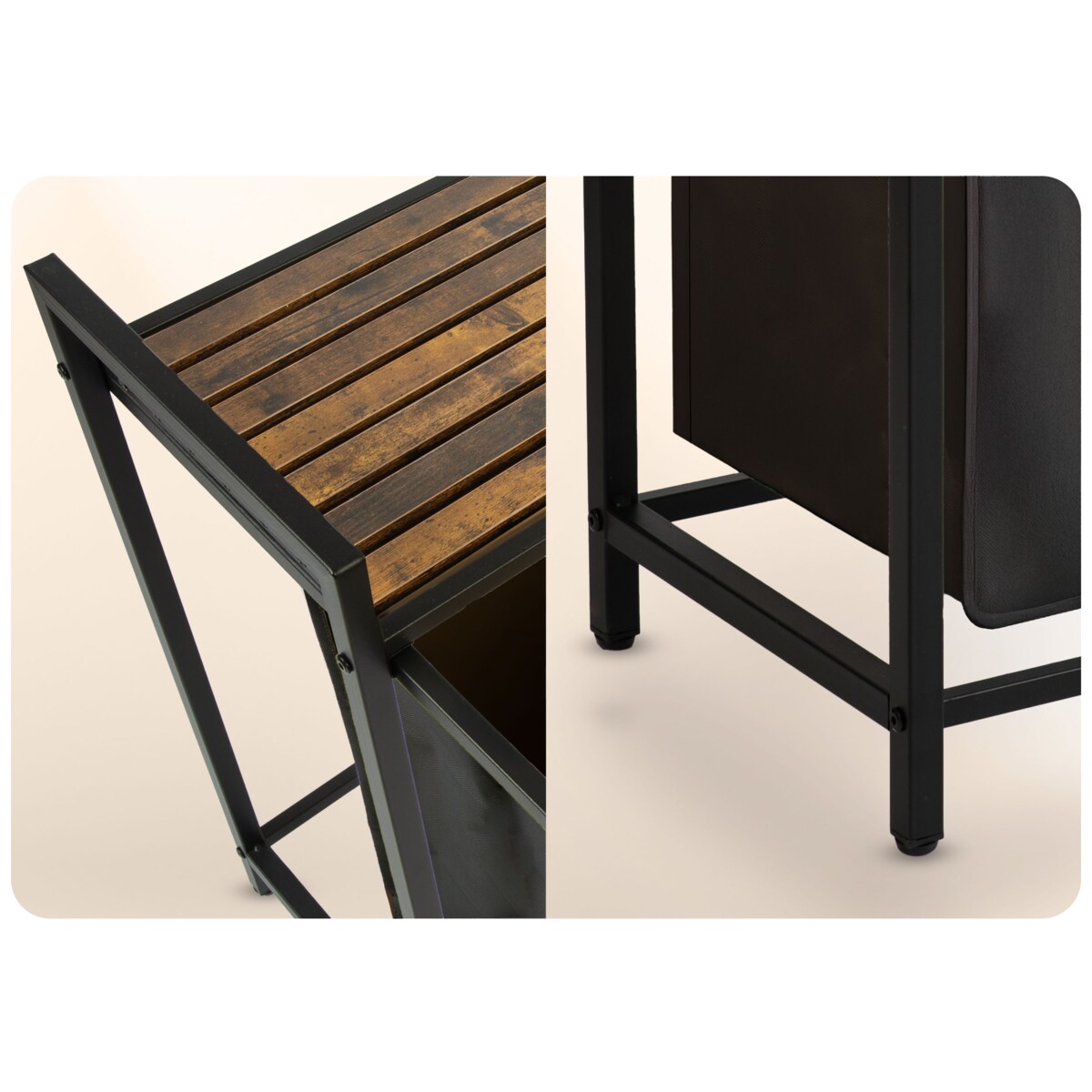 Massido, kosz na pranie 80l z półką dwukomorowy czarny 74x72x33 cm