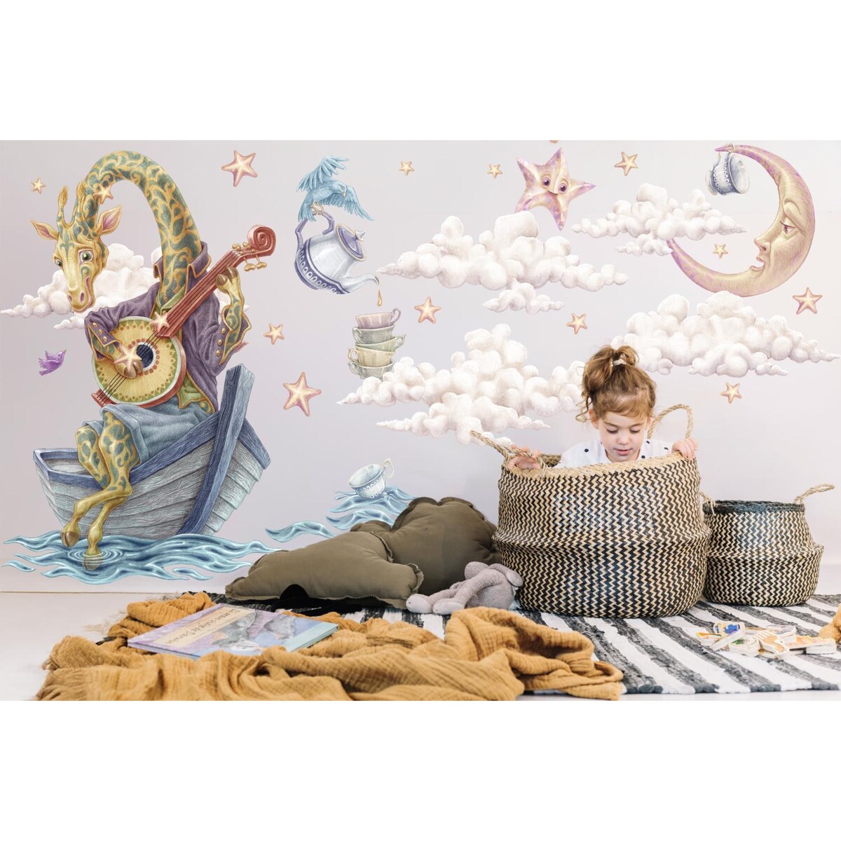 Zestaw naklejek na ścianę, Pastelowe zwierzęta z bajki - żyrafa, 80cm