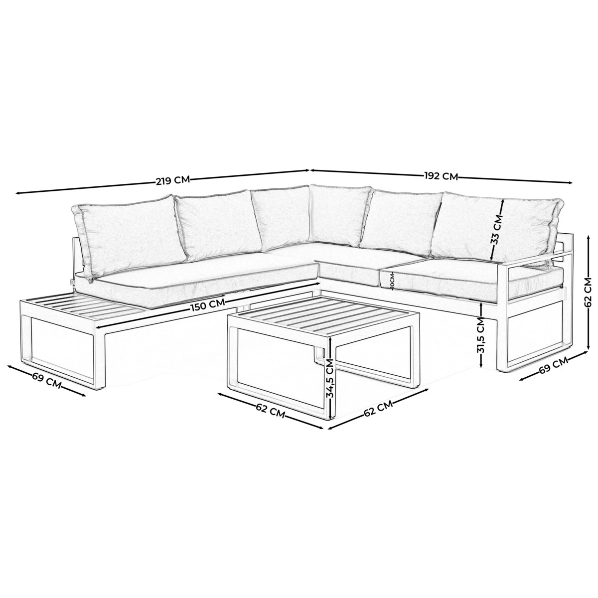 MEBLE OGRODOWE ALUMINIOWE NAROŻNIK NICEA SZARO GRAFITOWA LEWA