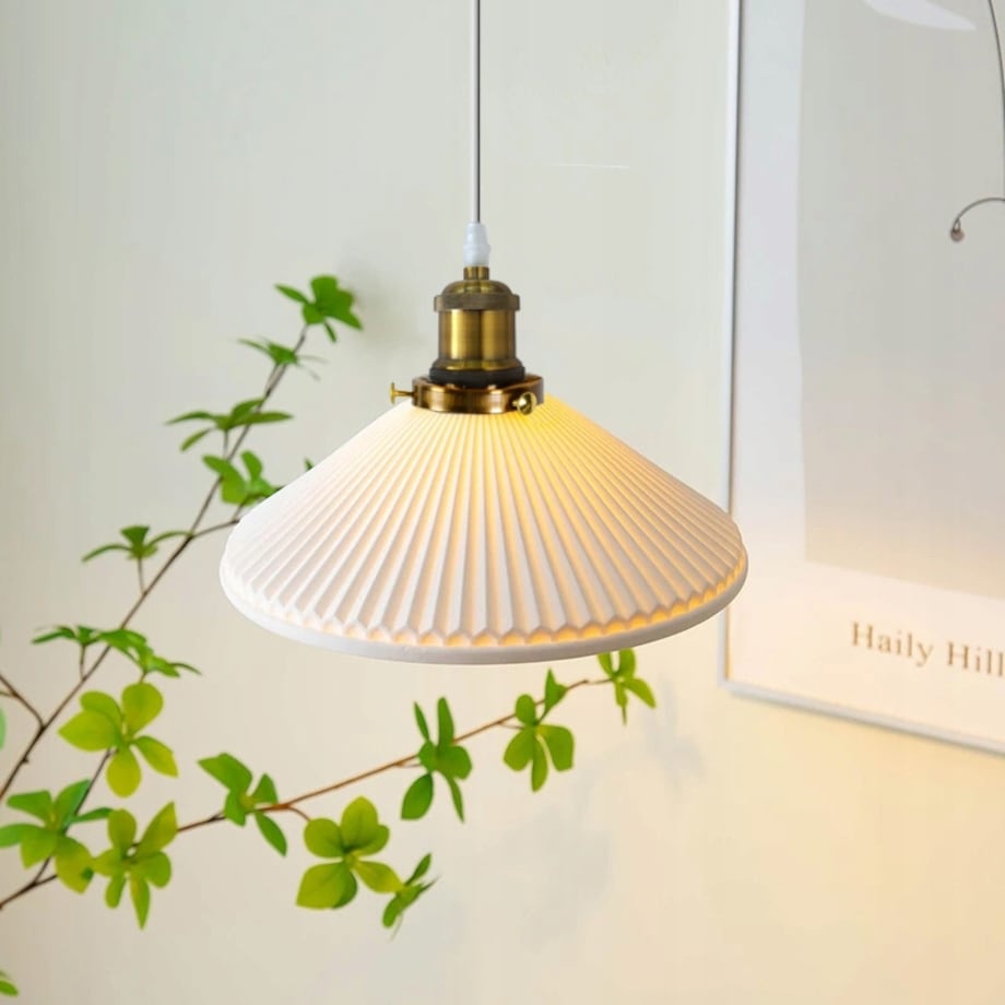 Lampa Sufitowa Wisząca Ceramiczna Biała Retro