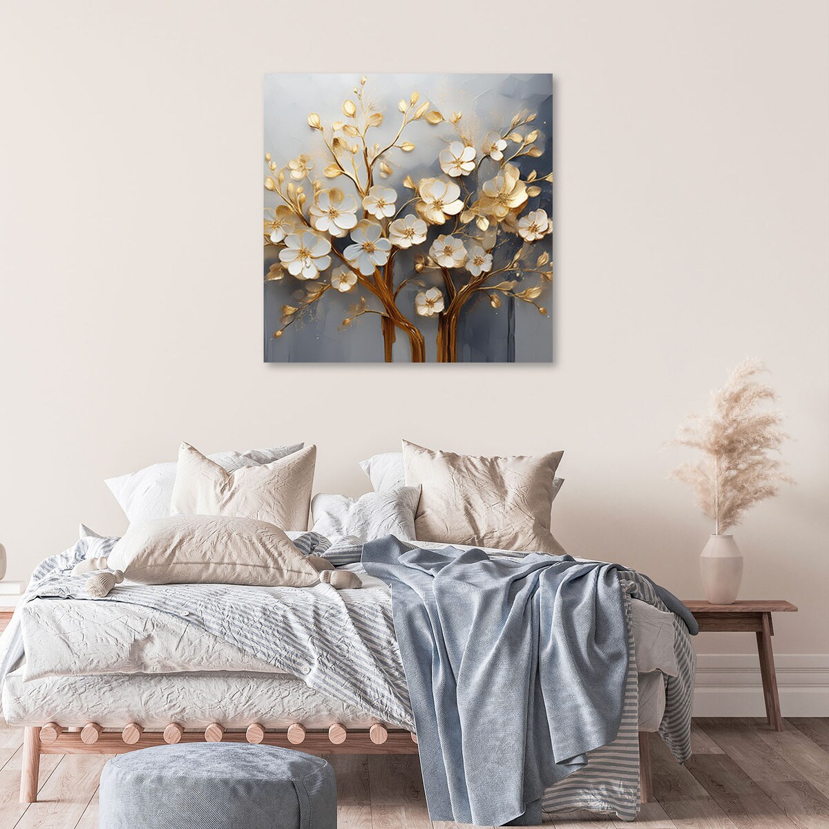 Obraz Drzewo Magnolia Abstrakcja Złoty do salonu sypialni 60x60