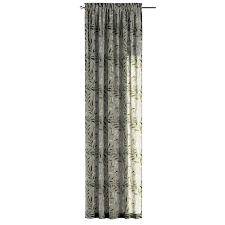 Zasłona na kanale z grzywką 1 szt. 130x260 zielone gałązki na szarym tle