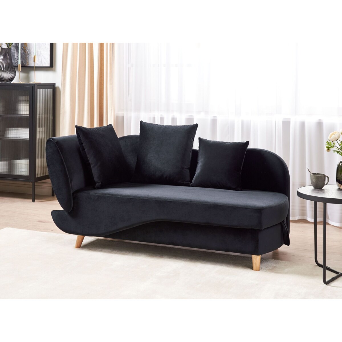 Szezlong welurowy z pojemnikiem lewostronny czarny MERI II