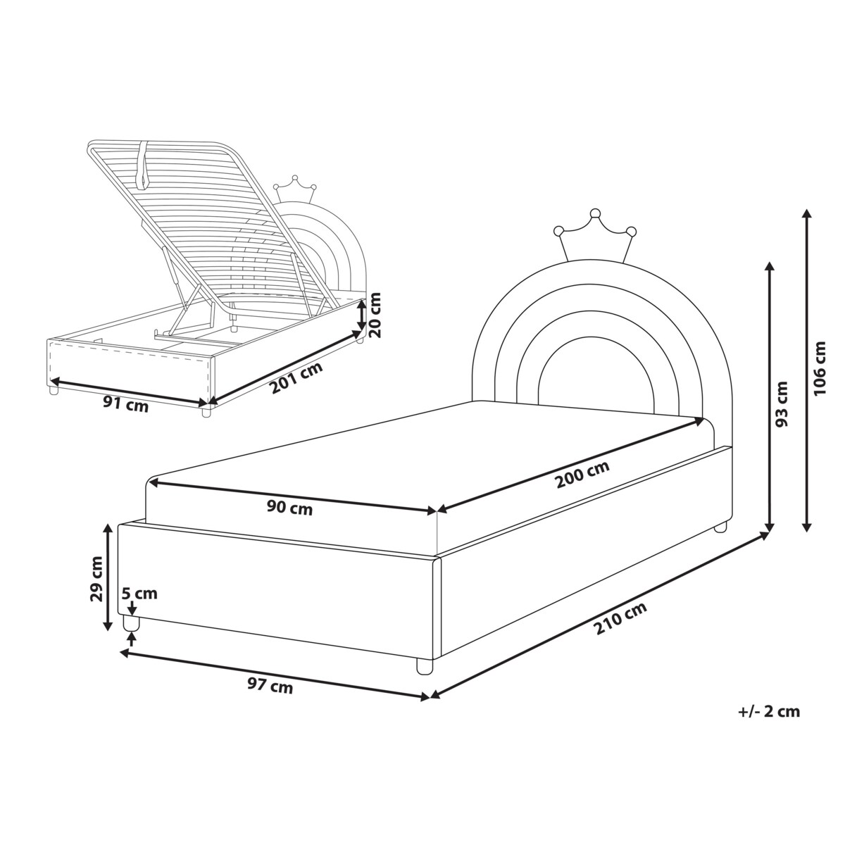 Łóżko Welur GRISETOT 90 x 200 cm Z miejscem do przechowywania Różowy