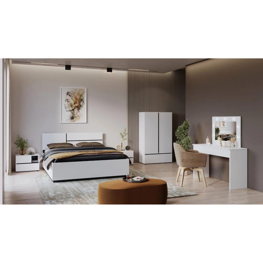 Łóżko CROSS 160x200 białe/czarne z pojemnikiem