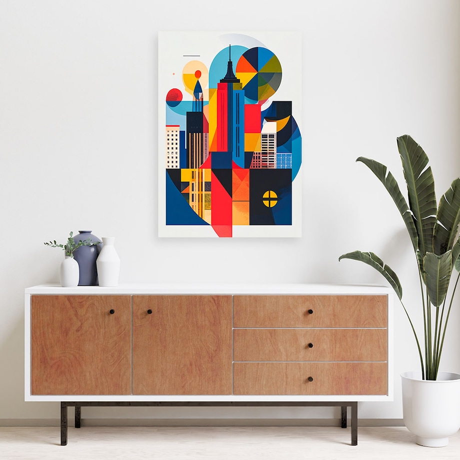 Obraz do salonu biura, Nowy Jork abstrakcja w stylu Bauhaus 70x100