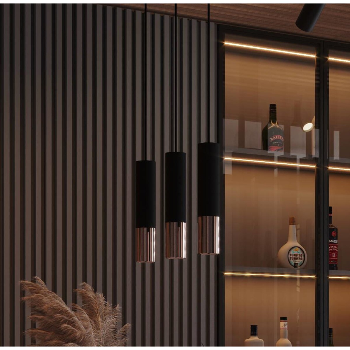 Lampa wisząca LOOPEZ 3P czarny/miedź