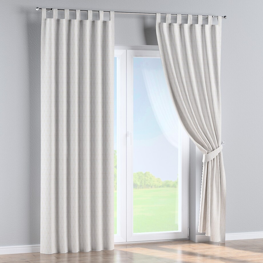 Zasłona na szelkach 1 szt. 130x245 beżowe trójkąty na kremowo-białym tle