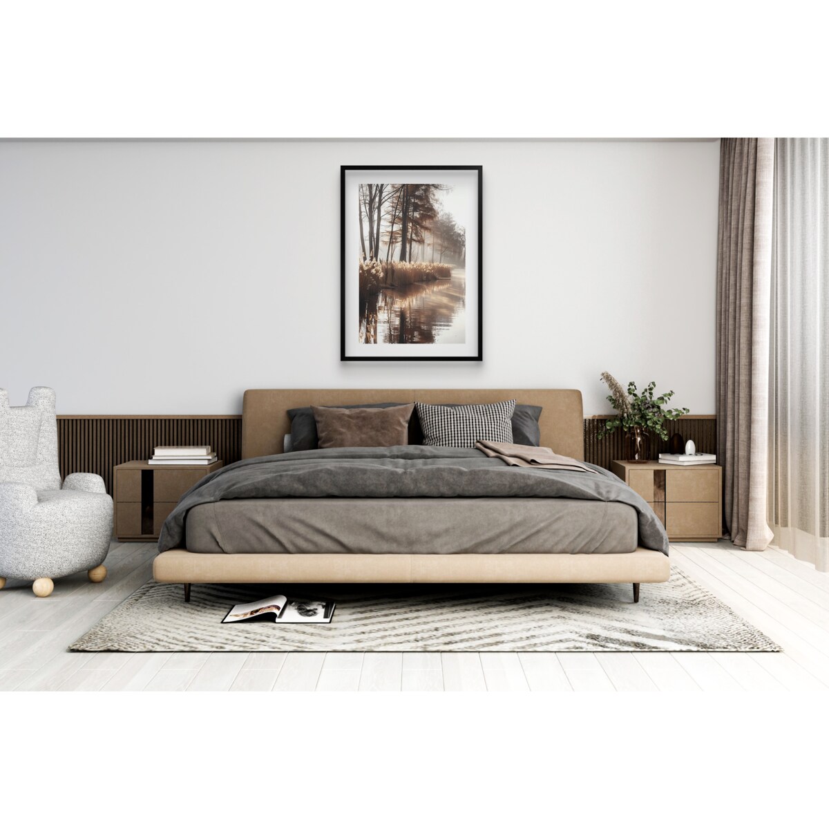 Obraz Plakat czarnej w ramie 50x70 Las Rzeka Ozdoba Boho do Sypialni Salonu