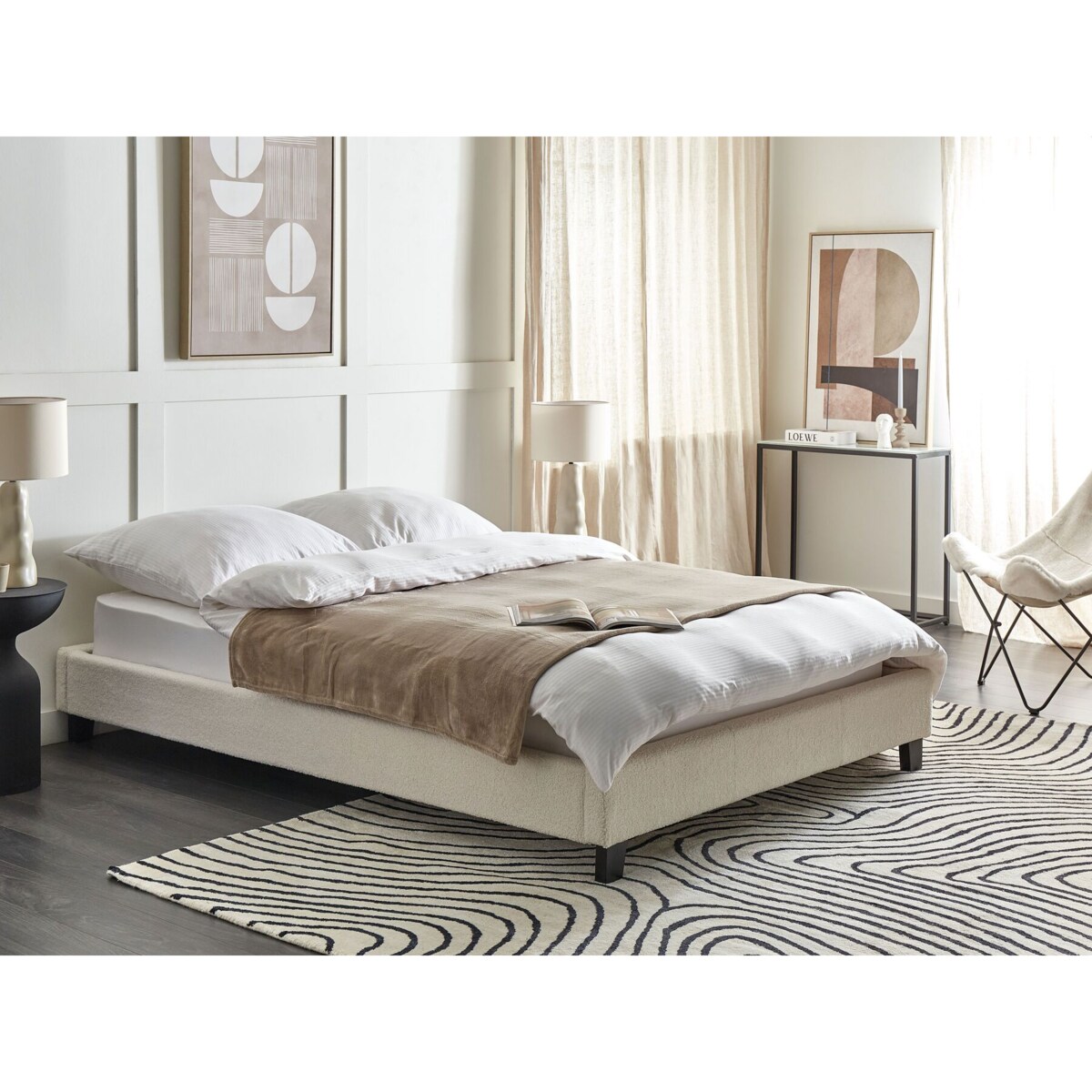 Łóżko bez zagłówka Boucle ROANNE 140 x 200 cm Kremowy