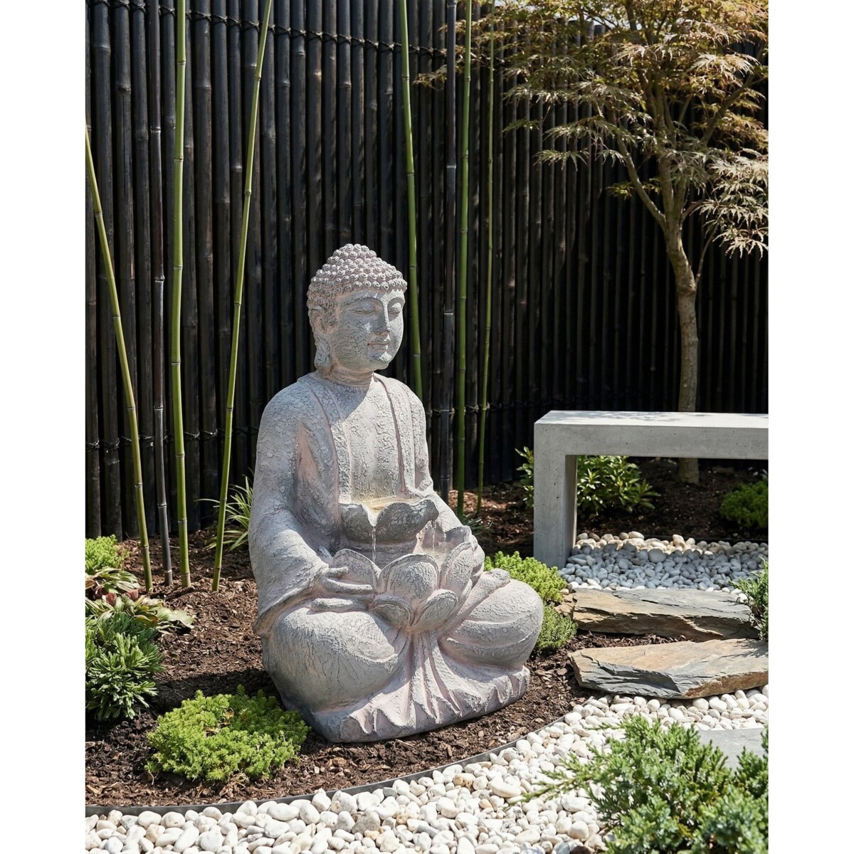 Fontanna ogrodowa LED URLANTE Budda Szary