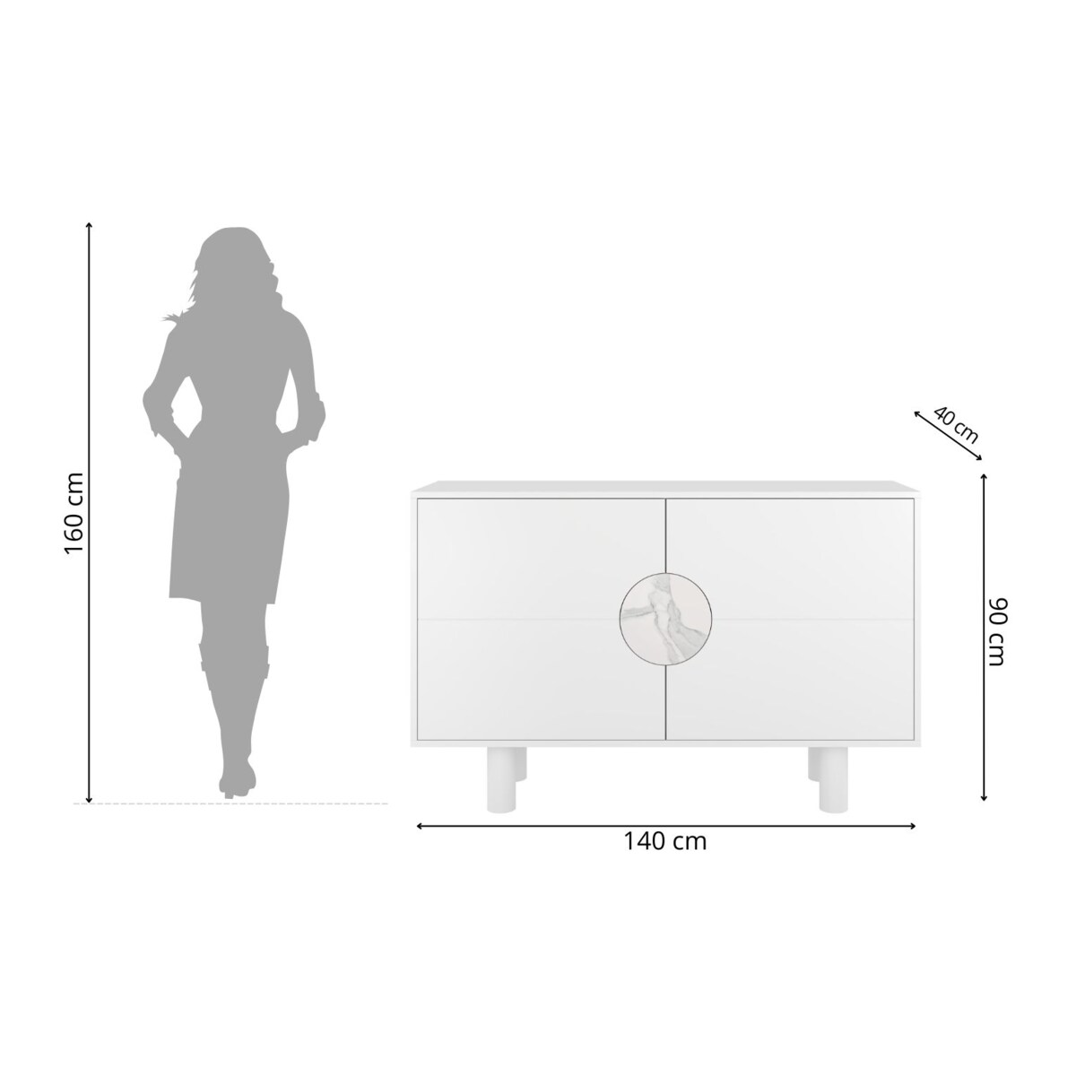 Nowoczesna komoda z marmurem Dancan ZOE 2D / kolor biały / szer. 140 cm
