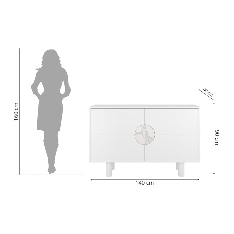 Nowoczesna komoda z marmurem Dancan ZOE 2D / kolor biały / szer. 140 cm