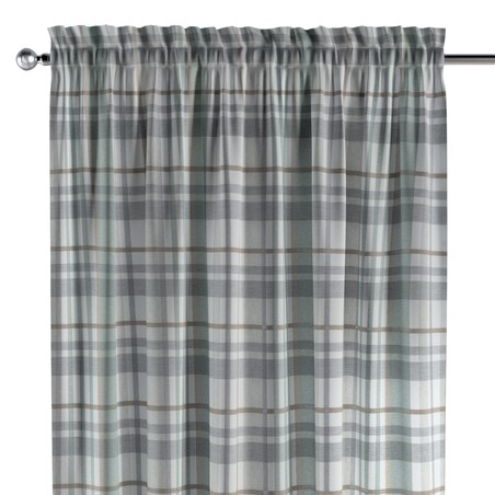 Zasłona na kanale z grzywką 1 szt. 130x245 kratka zielono-szary melanż
