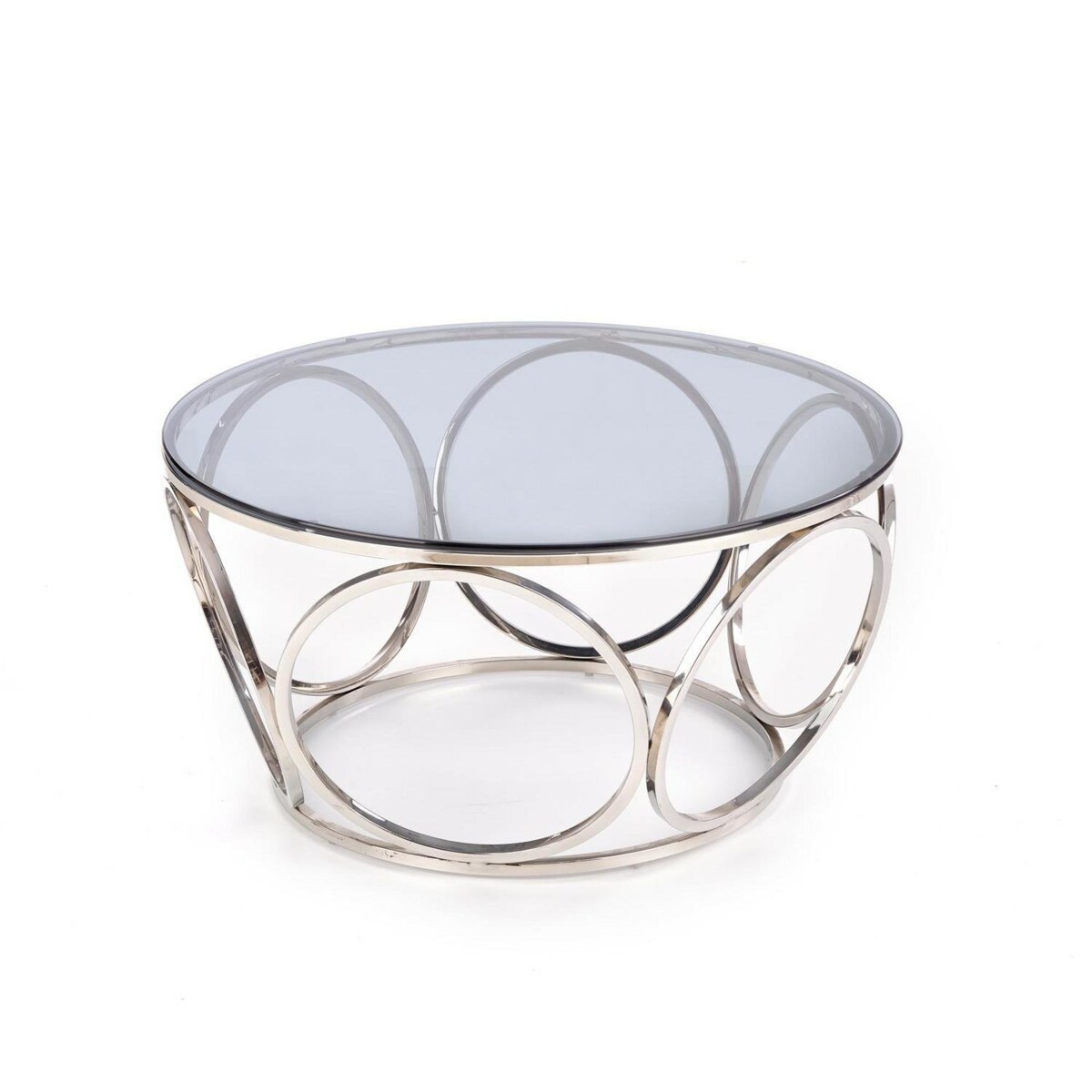 STOLIK KAWOWY Deyn OKRĄGŁY 80x44 cm SZKLANY BLAT stal