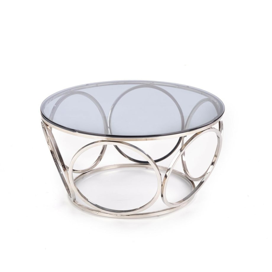 STOLIK KAWOWY Deyn OKRĄGŁY 80x44 cm SZKLANY BLAT stal