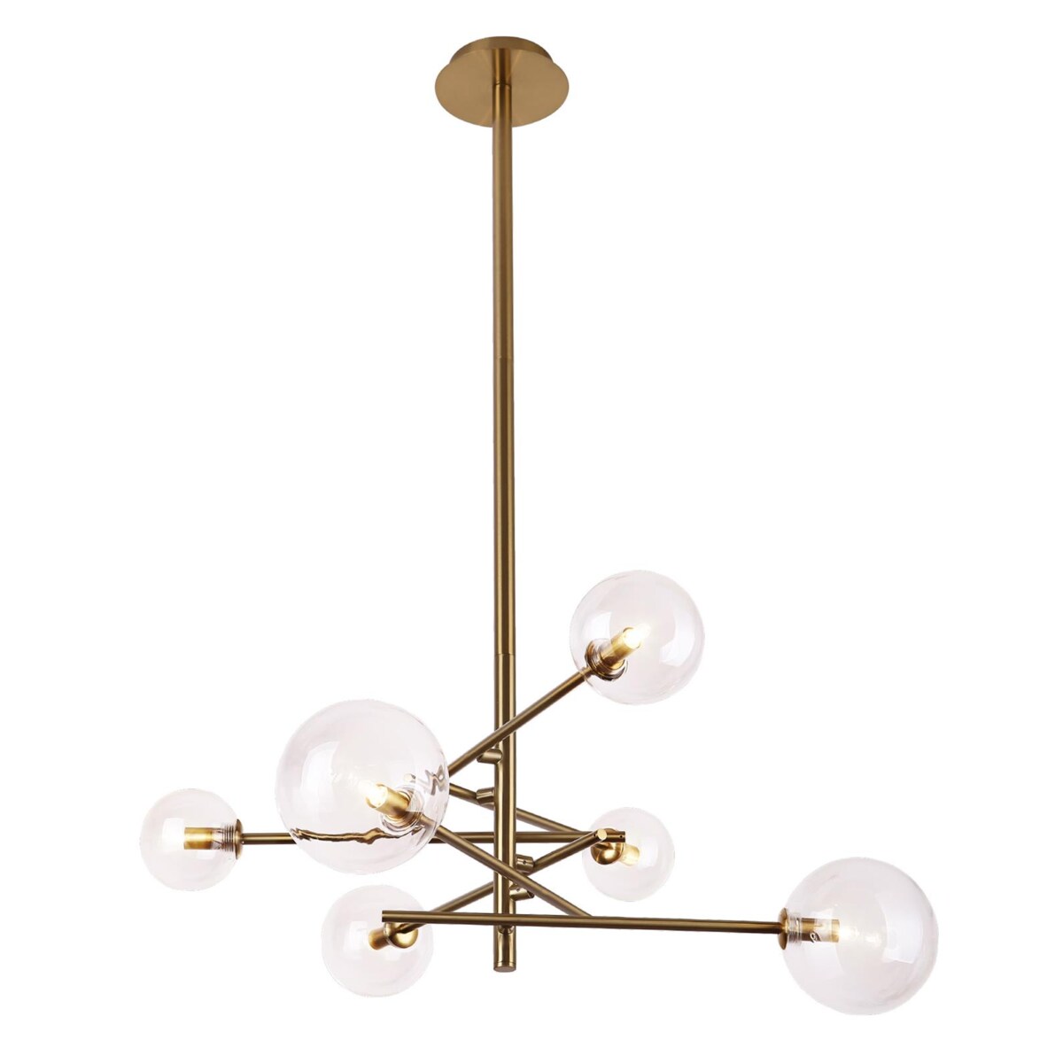 Żyrandol LAMPA wisząca LOLLIPOP P0294 Maxlight metalowa OPRAWA pręty szklane kule balls molekuły zwis mosiądz przezroczyste