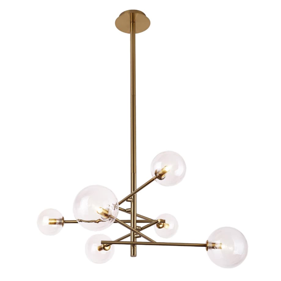 Żyrandol LAMPA wisząca LOLLIPOP P0294 Maxlight metalowa OPRAWA pręty szklane kule balls molekuły zwis mosiądz przezroczyste