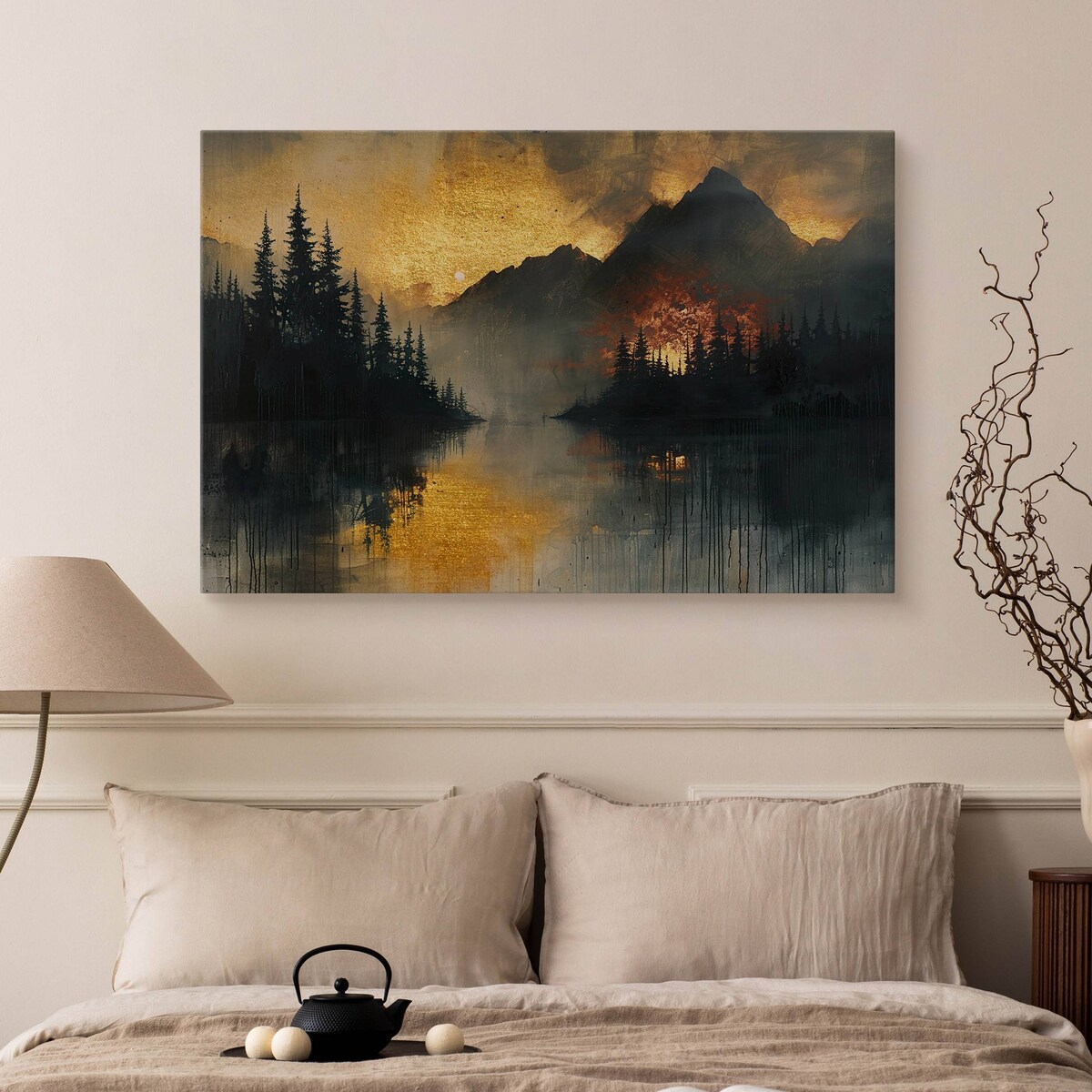 Obraz Na Płótnie Do Salonu Zachód Słońca Krajobraz Góry Abstrakcja 70x50cm