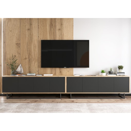 Szafka RTV Loft Komoda RTV Loft Dąb Wotan Czarny MAT 300 cm