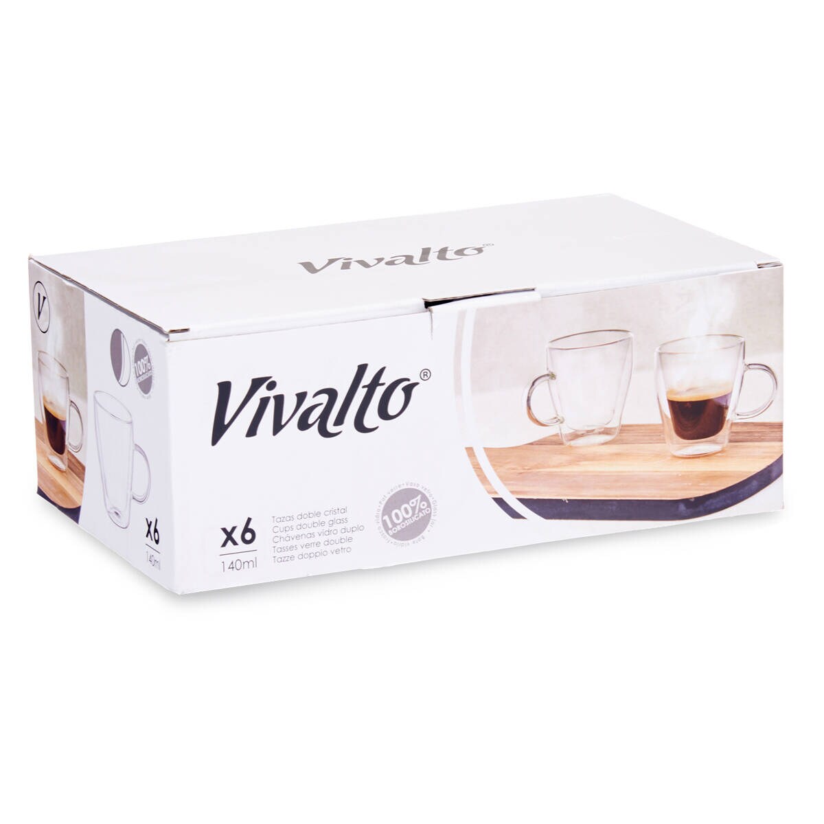 Zestaw szklanek termicznych do kawy lub herbaty, podwójne ścianki, 6 filiżanek, 140 ml