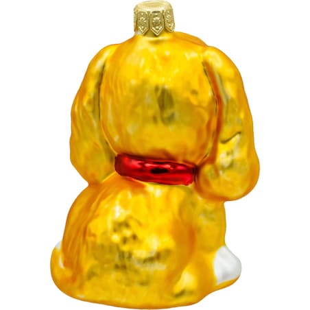 Bombka choinkowa - Piesek z kokardką: złoto-biały