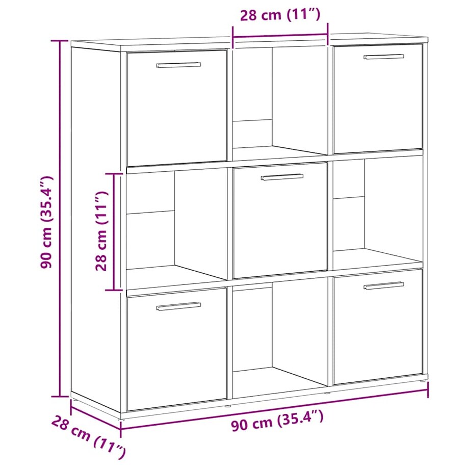 vidaXL Regał, dąb artisan, 90x28x90 cm, materiał drewnopochodny