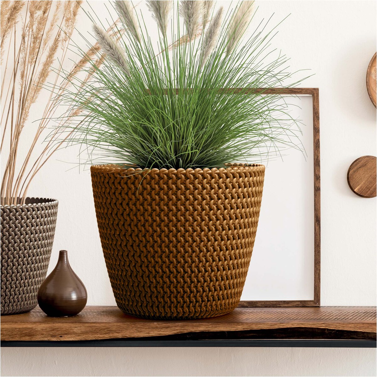 Doniczka Osłonka Domowa 15,7 Cm Na Stół Parapet Do Domu Brązowa