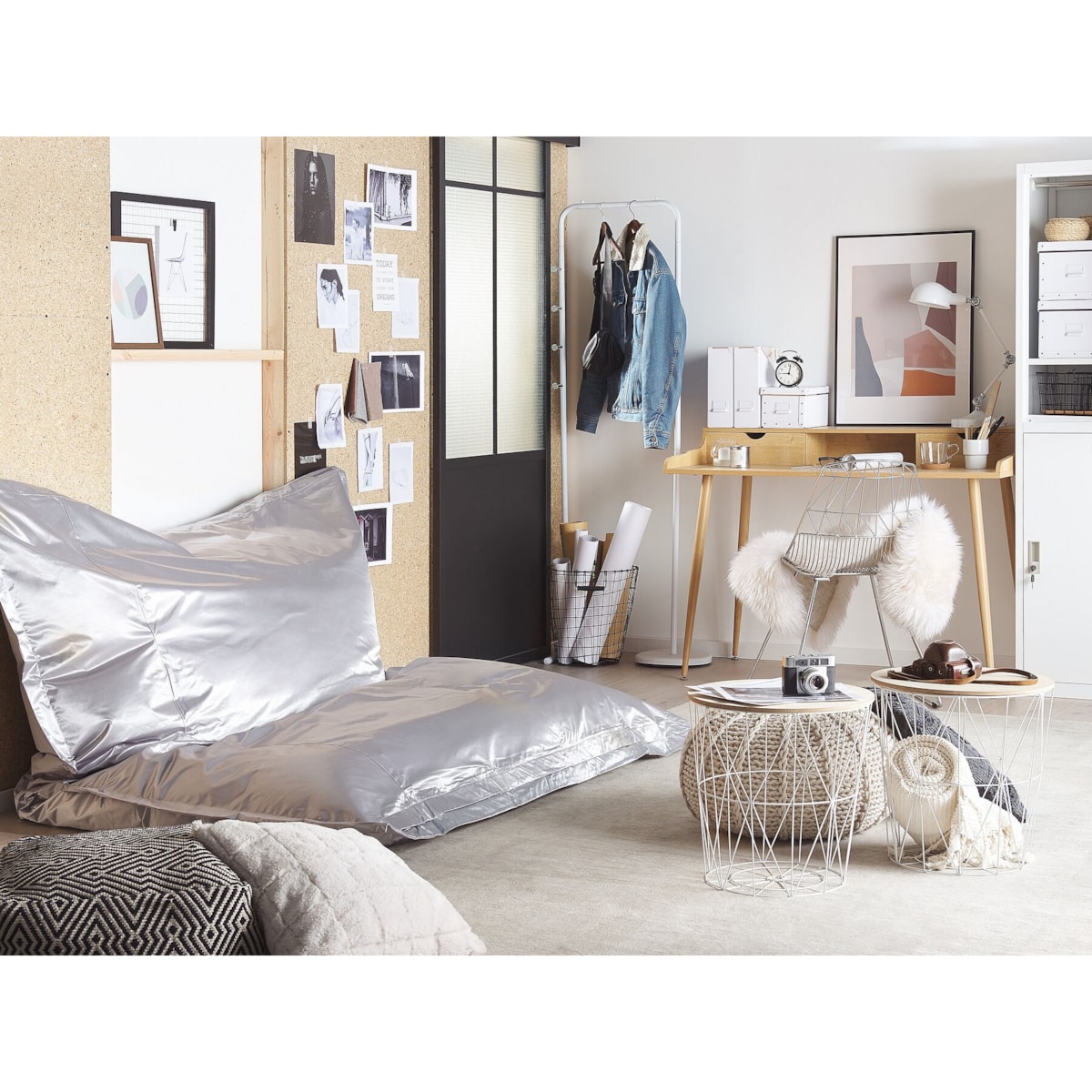 Pufa worek 180 x 230 cm srebrny