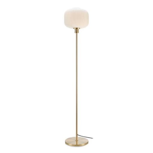 Podłogowa lampa stojąca Sober szklany abażur mosiądz biały