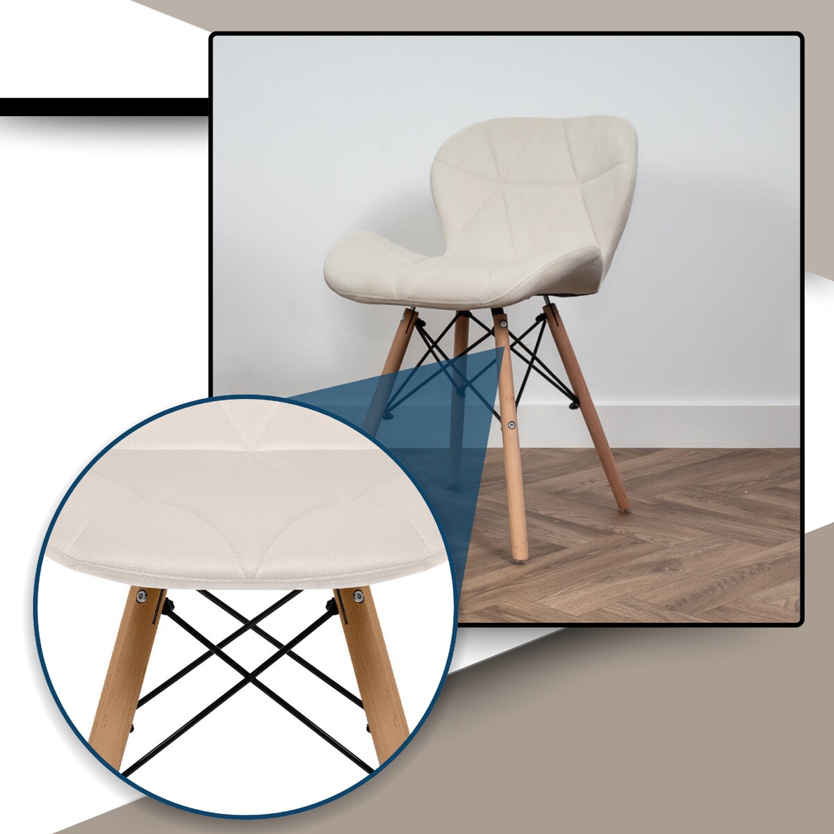 Krzesło Tapicerowane Welurowe Do Jadalni Salonu Pikowane Skandynawskie