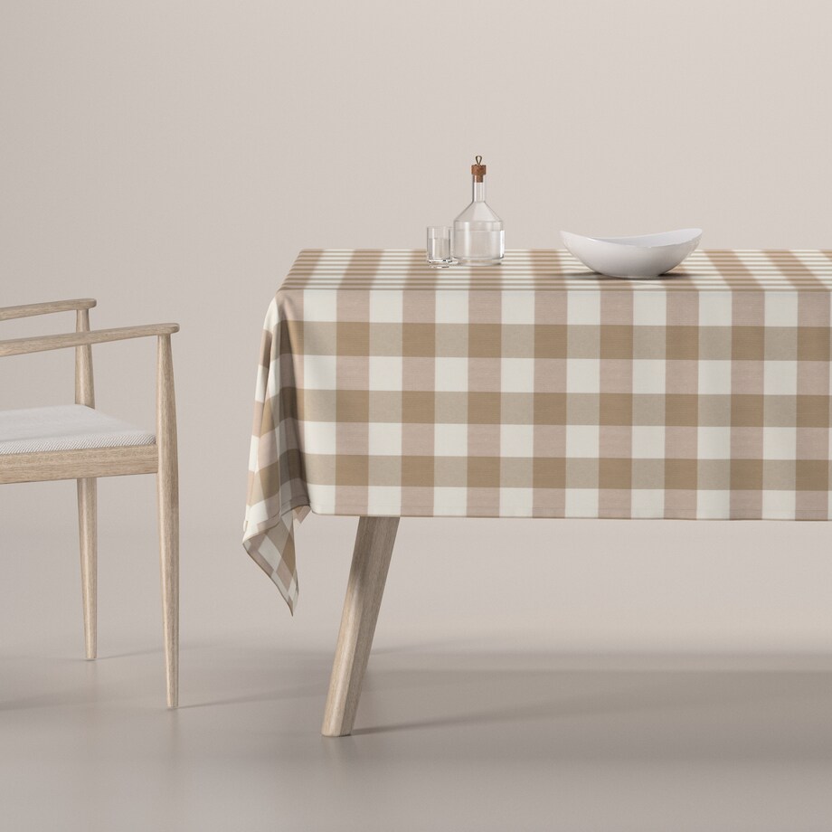 Obrus prostokątny 130 x 210 cm beżowo-biała krata (5,5x5,5cm)
