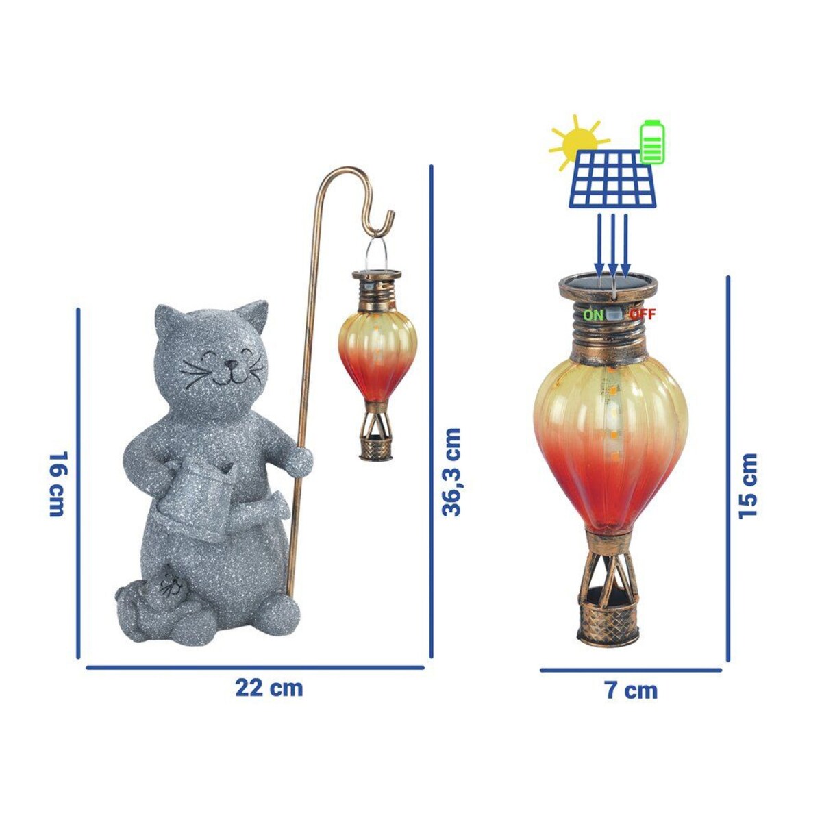 Lampa solarna kot z świecącym balonem LED, 26,5 x 16 cm