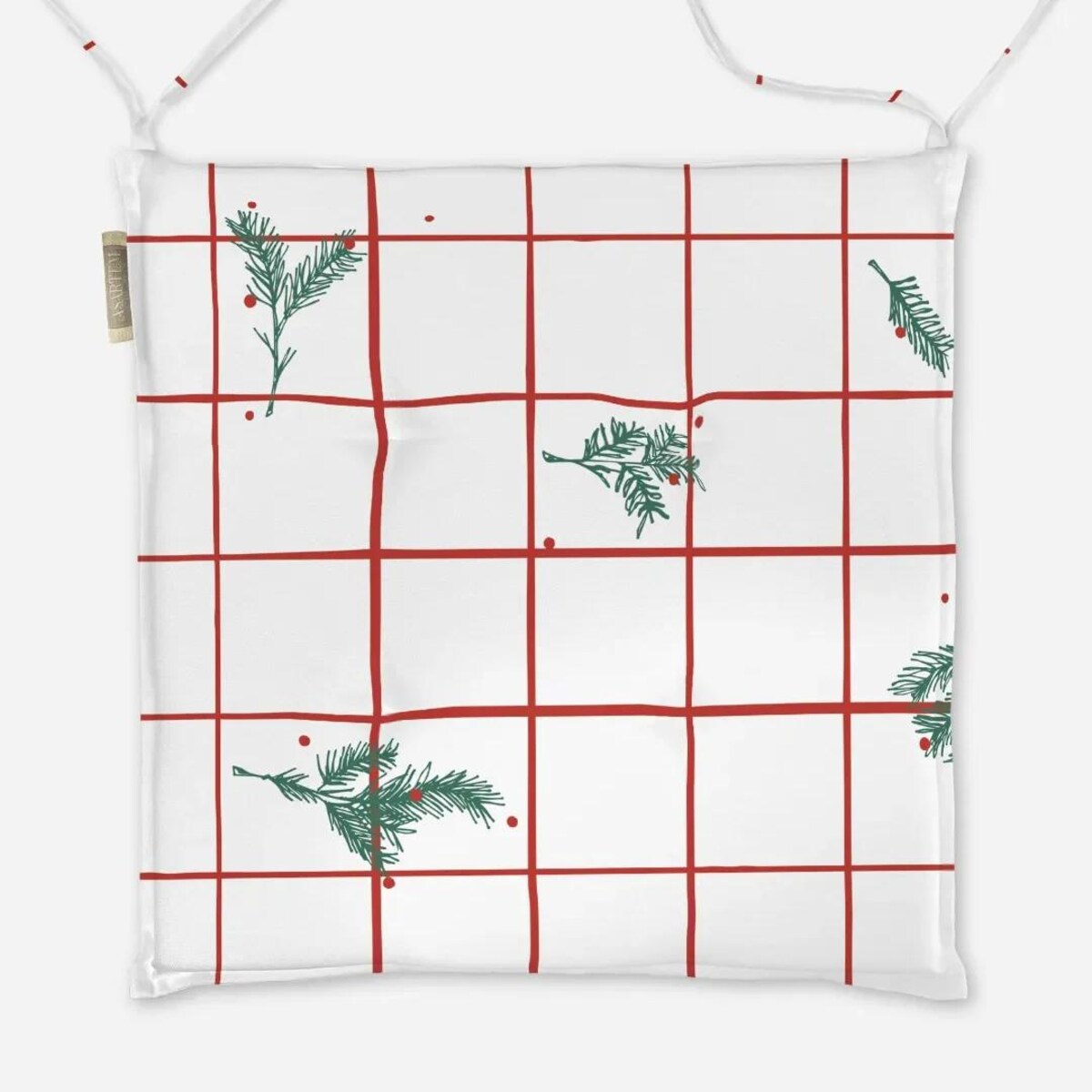 Poduszka świąteczna na krzesło - krata i gałązki