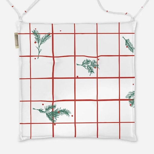 Poduszka świąteczna na krzesło - krata i gałązki