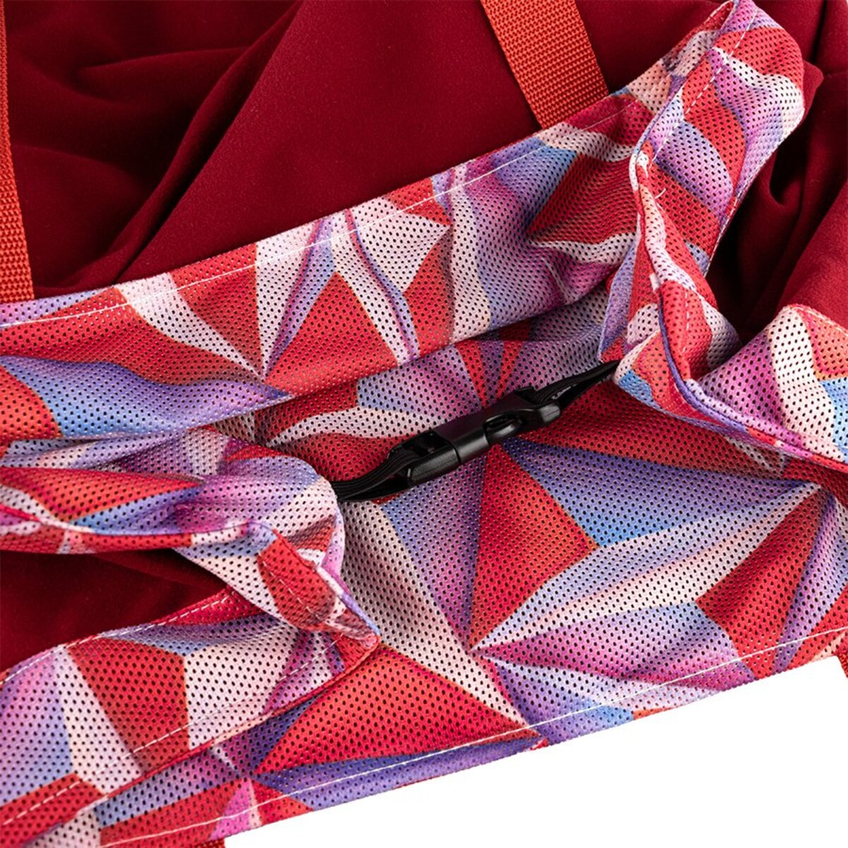 Torba na zakupy bordowa- kolorowy wzór ze sprzączką