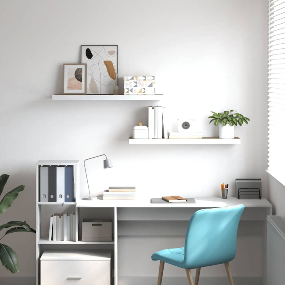 vidaXL Półki ścienne, 2 szt., dębowo-białe, 80x23,5x3,8 cm, MDF