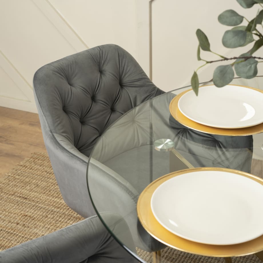 Krzesło Glamour Welurowe Jadalnia Złote Nogi Salon Do Toaletki Szare RAYA