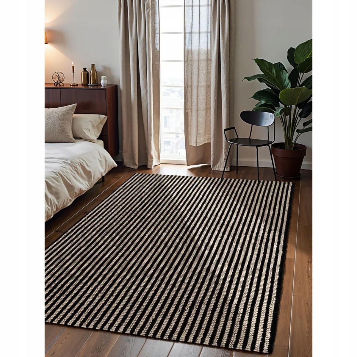 Dywan jutowy do salonu 160x230cm, naturalny czarno kremowy dywan z juty
