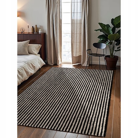 Dywan jutowy do salonu 160x230cm, naturalny czarno kremowy dywan z juty